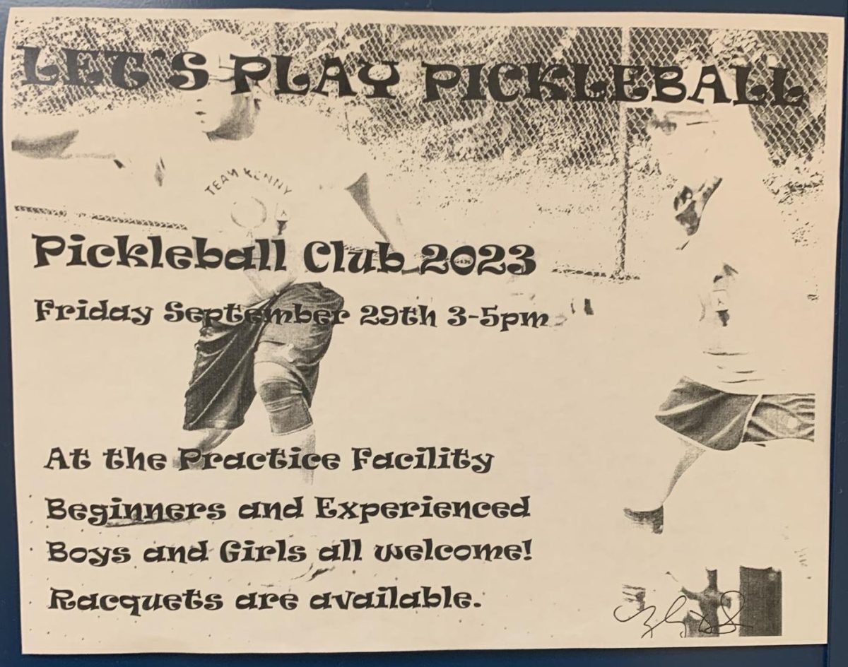 Inaugural pickle ball club poster to advertise for anyone and everyone to come out for Pickle ball