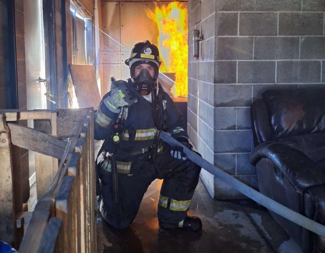 Senior Kayden Fisher at his Fire and Rescue program through Area 31.