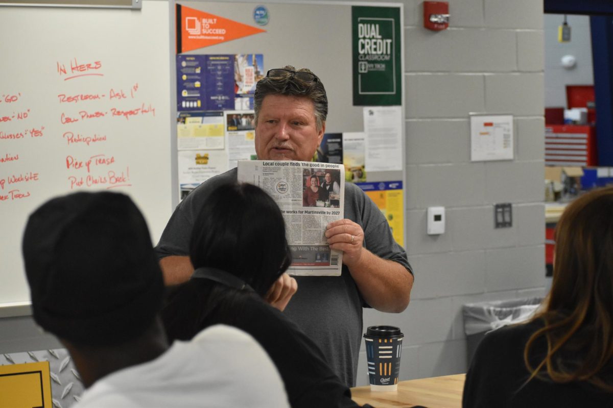Mr. Terry Bradshaw, construction teacher, shares with his class the importance of the trades in the real world. Before this new building, the construction classes were limited to a much smaller space where the large projects they worked on were almost impossible to dream of. “QOUTE,” Bradshaw said.
