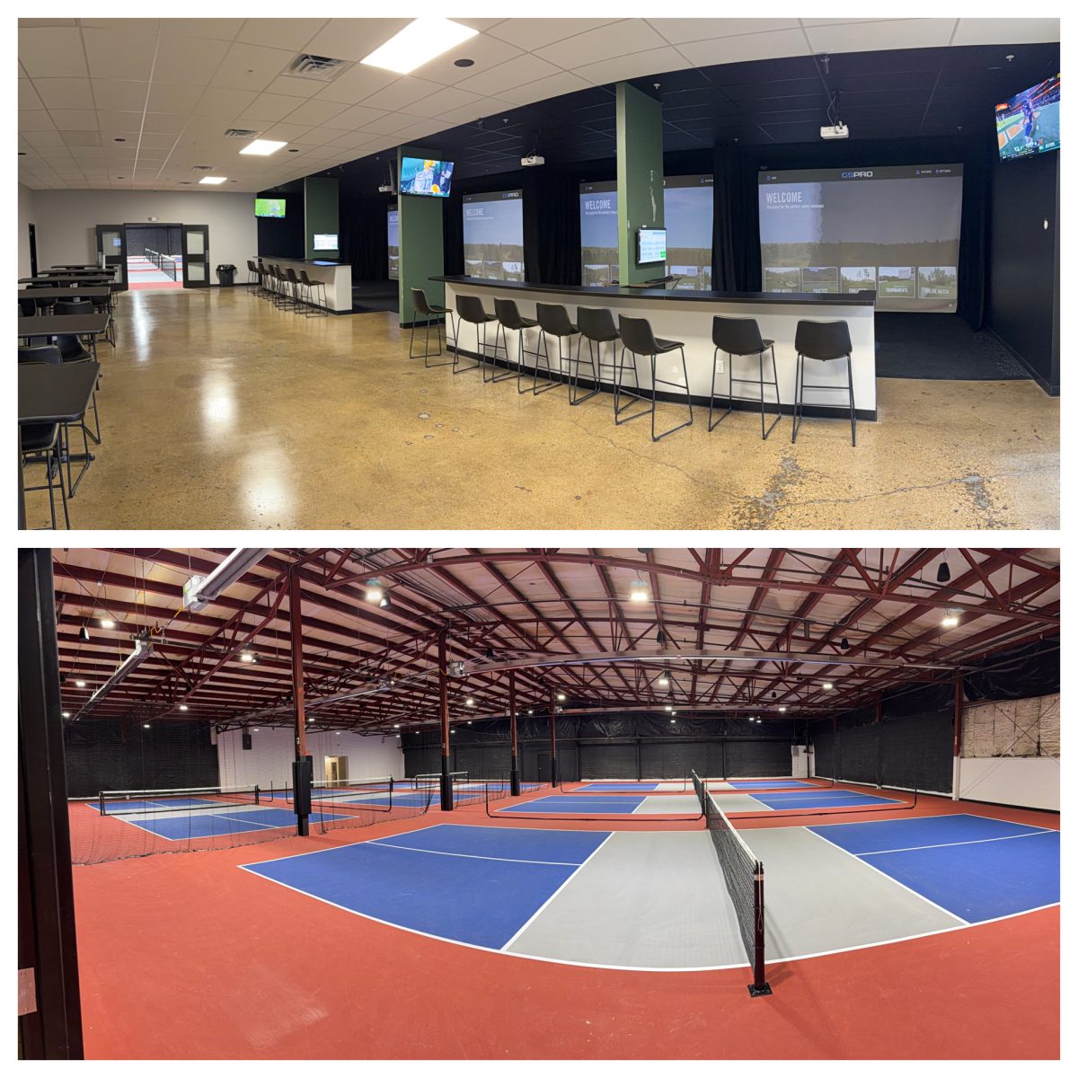 The different areas of Sonshine Park. The Golf simulations and the pickleball court.